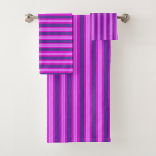 Purple, Fuchsia and Candy Pink Stripes Bath Towel Set