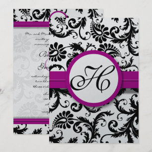 Purple Fuchsia Damask Swirl Wedding Invitations