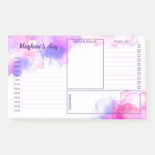 Purple Fuchsia Watercolor Stains Daily Planner Post-it Notes