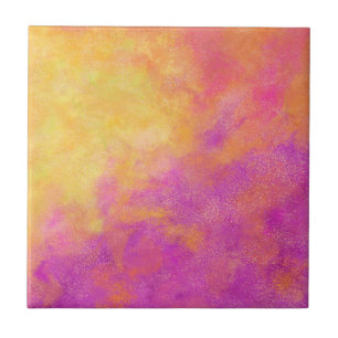 Purple, Fuchsia, Yellow Orange Modern Abstract Ceramic Tile