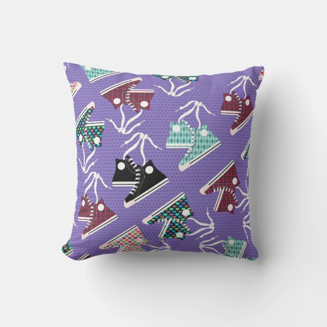 Purple Fun Retro Colourful Sneaker Cartoon Pattern Cushion (Front)