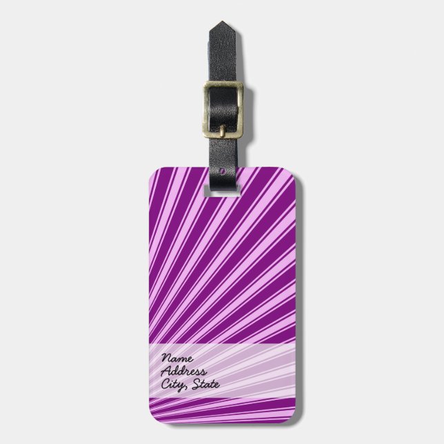 Purple Funky Sun Rays Background Luggage Tag (Front Vertical)