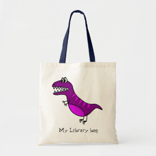 Purple funny angry dinosaur kid's library bag