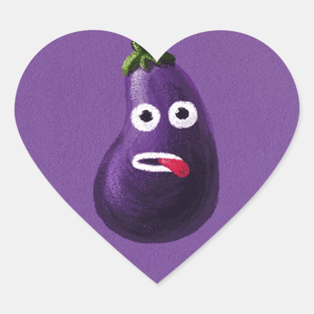 Purple Funny Cartoon Eggplant Heart Sticker (Front)