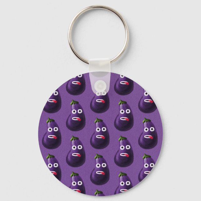 Purple Funny Cartoon Eggplant Pattern Key Ring (Front)