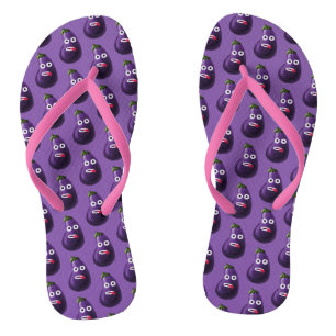Purple Funny Cartoon Eggplant Thongs