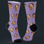 Purple Funny Custom 2 Face Photo Mum Socks<br><div class="desc">Funny personalised purple 2 face photo crew socks for moms. To use a cutout of your son or daughter's face like in the example, the background must be transparent and the file format a png. You can download any mobile or computer app, or use the program named Canva or Photoshop....</div>