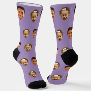 Purple Funny Custom 2 Face Photo Mum Socks