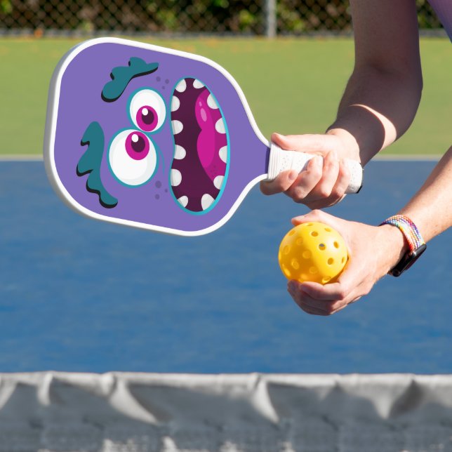 Purple Funny Monster Character Happy Scary Face Pickleball Paddle (Insitu)
