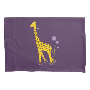 Purple Funny Roller Skating Giraffe Pillowcase