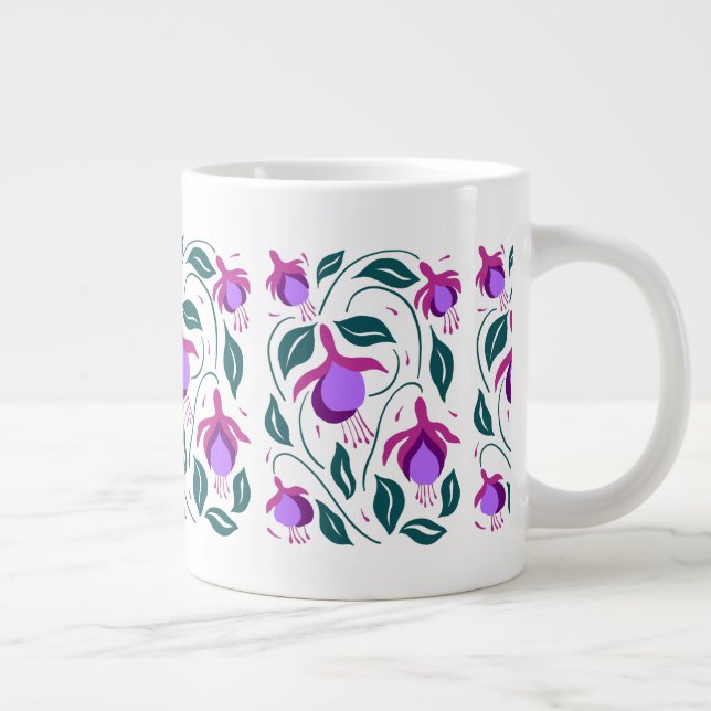 Purple Fuschia Flowers Pattern Large Coffee Mug (Right)