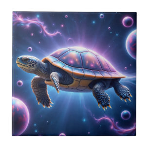 Purple Galactic Sea Turtle Ceramic Tile