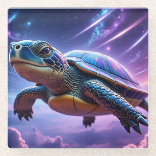 Purple Galactic Sea Turtle Glass Coaster