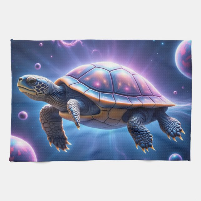 Purple Galactic Sea Turtle Tea Towel (Horizontal)