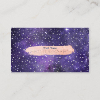 Purple Galaxy and Stars with Brushstroke Business Card
