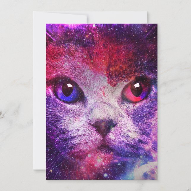 Purple Galaxy Cat  Invitation (Front)