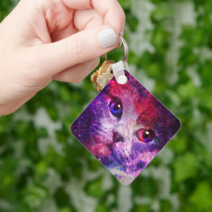 Purple Galaxy Cat  Key Ring