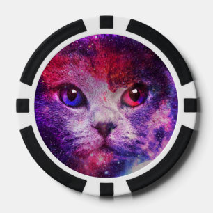 Purple Galaxy Cat Poker Chips
