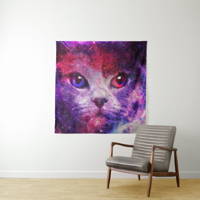 Purple Galaxy Cat  Tapestry (In Situ)