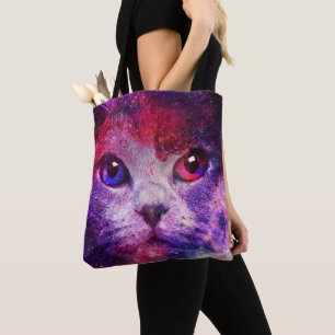 Purple Galaxy Cat Tote Bag