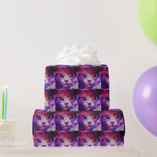 Purple Galaxy Cat Wrapping Paper