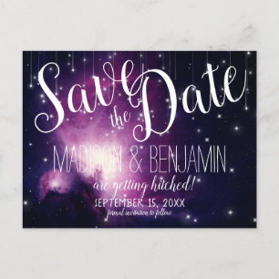 Purple Galaxy Celestial Stars Lights Save the Date Postcard