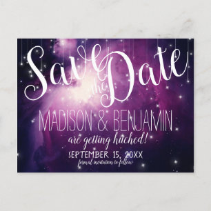 Purple Galaxy Celestial Stars Lights Save the Date Postcard
