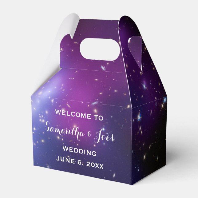 Purple Galaxy Celestial Wedding Welcome Favour Box (Front Side)