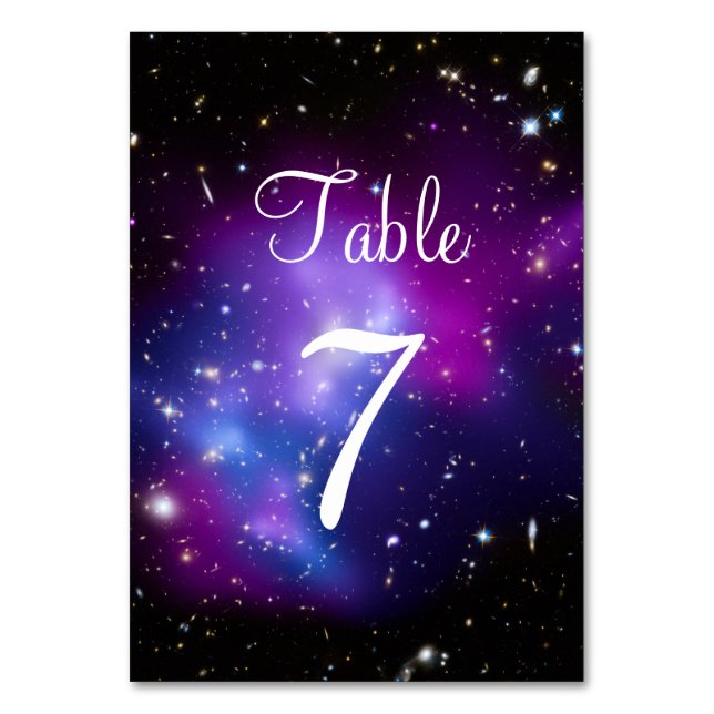 Purple Galaxy Cluster Celestial Space Photo Table Number (Front)