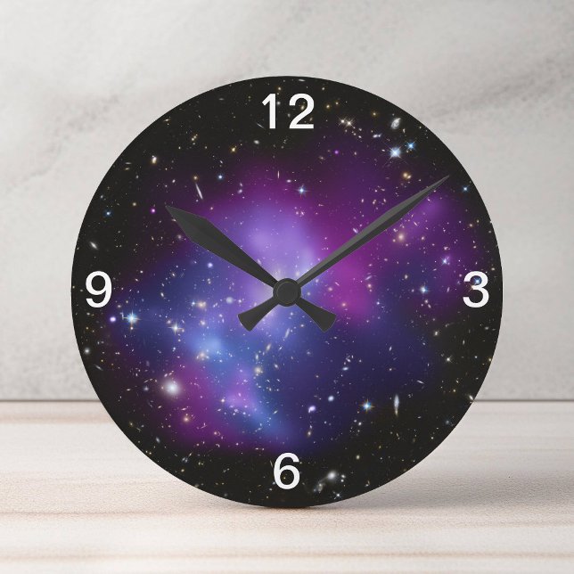 Purple Galaxy Cluster Modern Numbers Round Clock (Purple Galaxy Cluster Modern Numbers Round Clock)