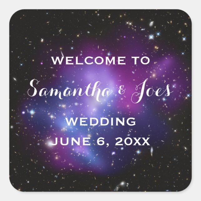 Purple Galaxy Cluster Planetarium Wedding Favour Square Sticker (Front)