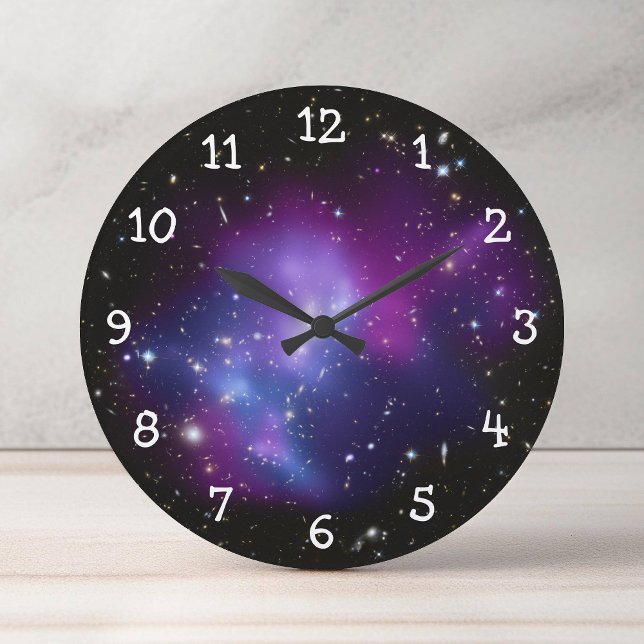 Purple Galaxy Cluster Space Photo Large Clock (Purple Galaxy Cluster Large Clock)