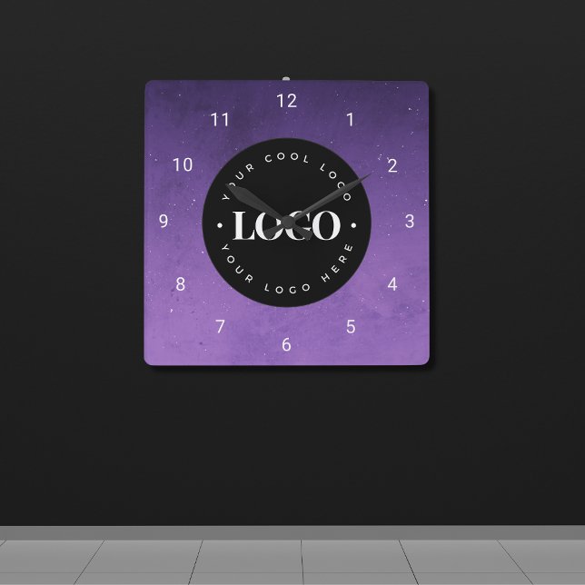 Purple Galaxy Custom Logo Business Company Office Square Wall Clock (Creator Uploaded)