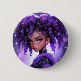 Purple Galaxy Girl with Curly Hair 6 Cm Round Badge