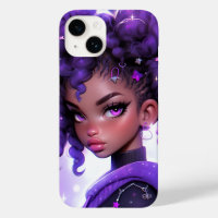 Purple Galaxy Girl with Curly Hair