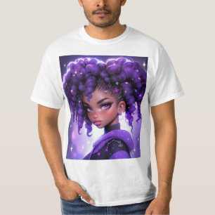 Purple Galaxy Girl with Curly Hair T-Shirt