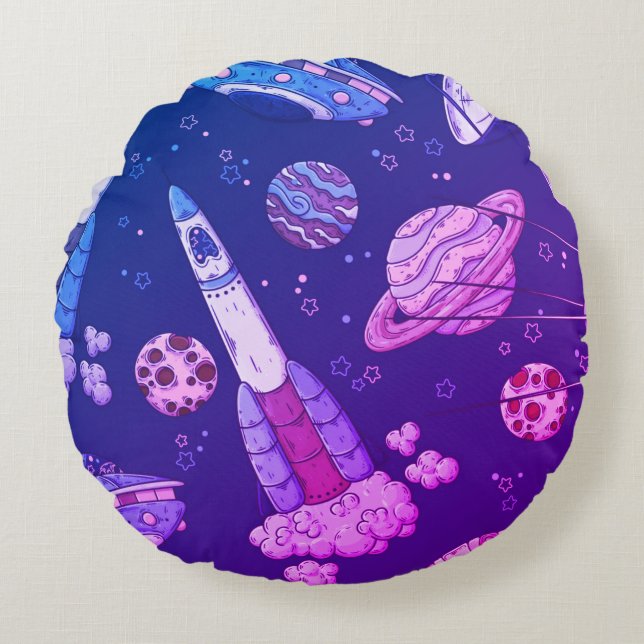 Purple Galaxy In The Night Round Pillow (Front)