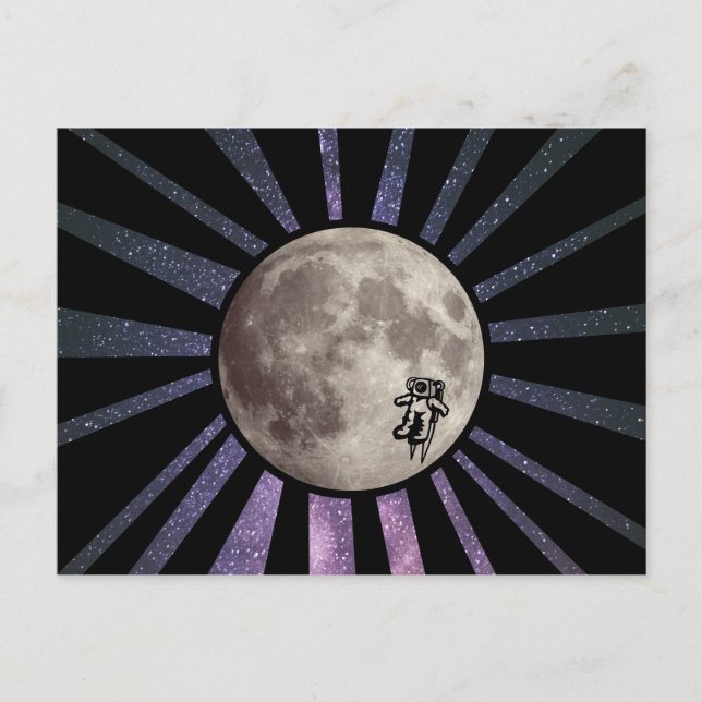 Purple Galaxy & Moon with Astronaut Space Postcard (Front)