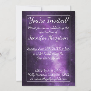 Purple Galaxy Outer Space Graduation Party Invites
