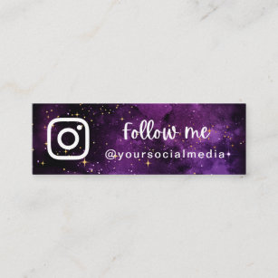 Purple Galaxy Sparkles Follow Social Media QR Code Mini Business Card
