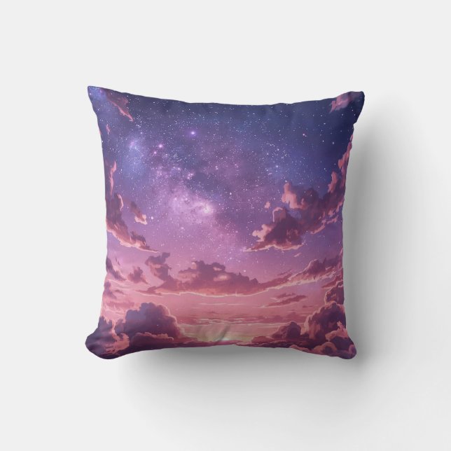 Purple Galaxy Sunset Throw Pillow (Front)