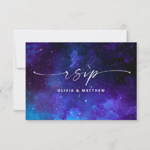 Purple Galaxy Wedding   Starry Night Celestial RSVP Card