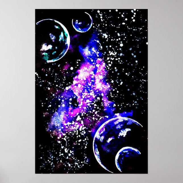 Purple Galaxy with Planets Poster (Front)