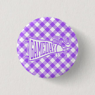 Purple Game Day Gingham Pennant Bow 3 Cm Round Badge