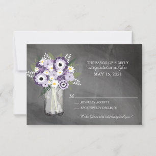 Purple Garden Chalkboard Mason Jar Floral RSVP Card