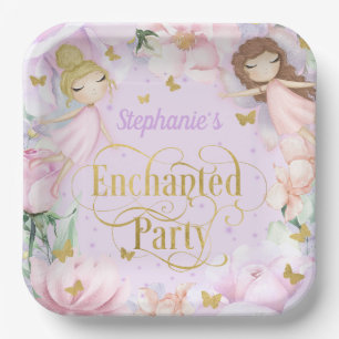 Purple, Garden fairy enchanted party birthday Paper Plate