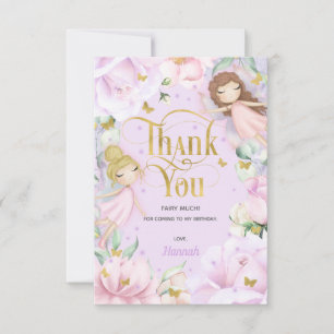purple garden fairy pink flower birthday thank you card