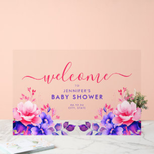 Purple GARDEN FLORAL Baby Shower Welcome  Acrylic Sign