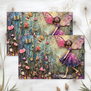 PURPLE GARDEN FLORAL FAIRY DECOUPAGE TISSUE PAPER