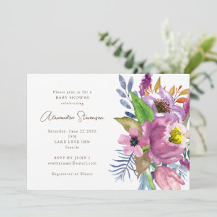 Purple Garden Floral Minimalist Baby Shower Invitation